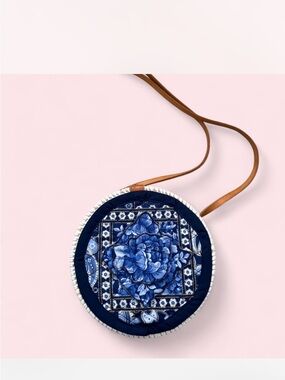 Round Quilted Yellow & Blue Crossbody woven basket bag